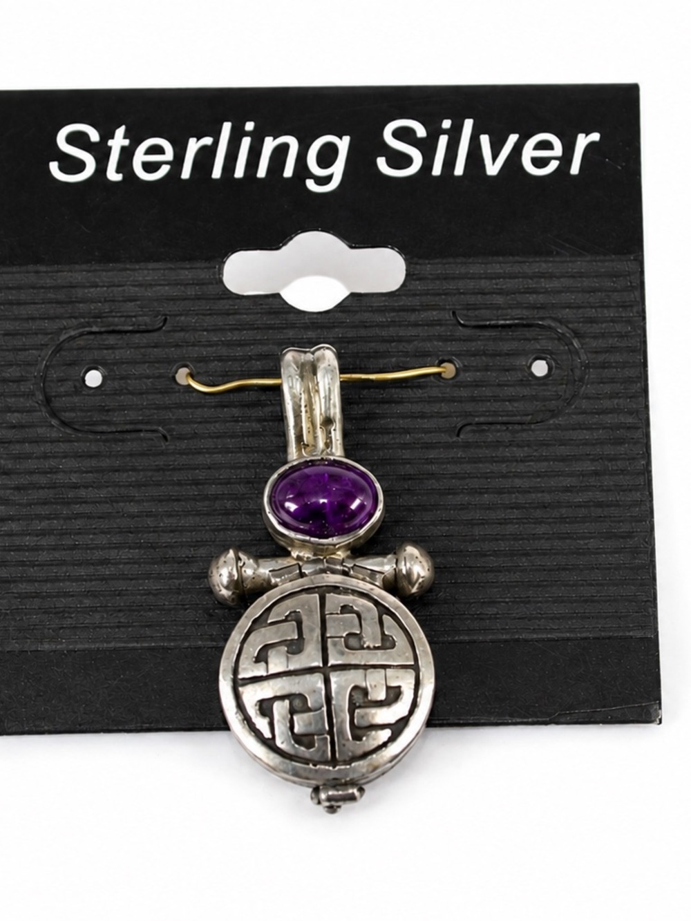 NEW Y2K Celtic Sterling Silver 925 Pill Box Pendant Gem Hinge closure Purple